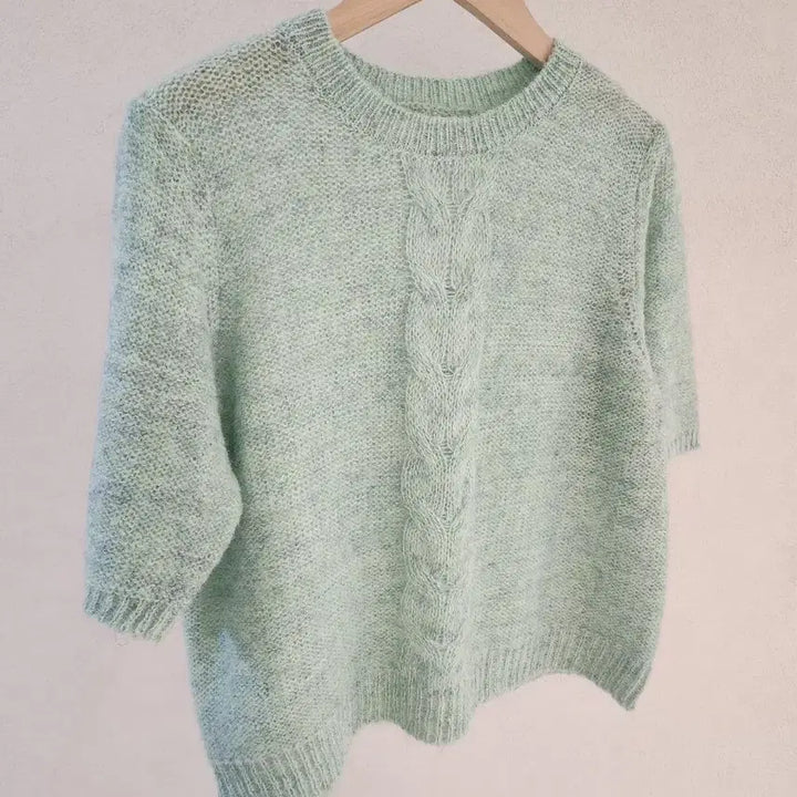 [BUNJANG] Alpaca Wool Knit Top / 알파카 퍼프소매 울 니트 / 봄신상 페미닌 고급 꽈배기 케이블 이너 반팔