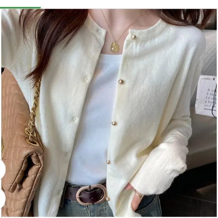 [BUNJANG] Unspecified Soft Knit Cardigan / @ 골드 콩알단추 소프트 가디건