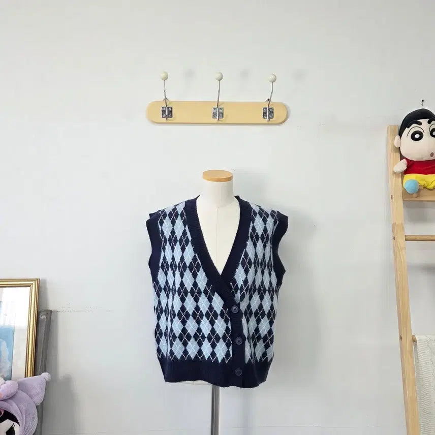 [BUNJANG] ME,SENSE Pattern Knit Vest Cardigan / 빈티지 만원샵 ME,SENSE 패턴 니트 조끼 가디건
