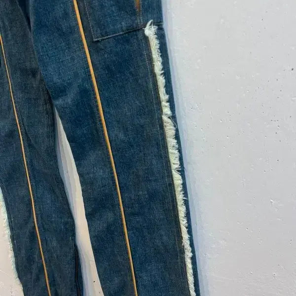 [BUNJANG] Blue Made Vintage Leather Fringe Denim Pants / 일본빈티지 Blue made 레더트리밍 프린지 데님팬츠