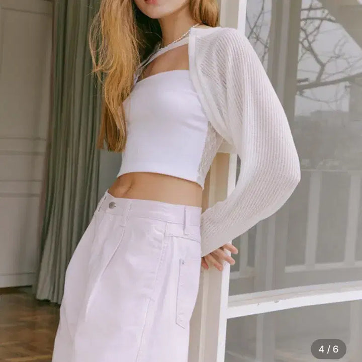 [BUNJANG] Etmon White Strap Bolero Cardigan / 에트몽 화이트 스트렙 볼레로