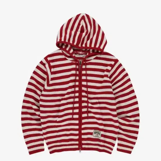 [BUNJANG] Slow Acid Stripe Knit Hooded Zip-up Red S / 슬로우애시드 스트라이프 니트 후드집업 레드 S