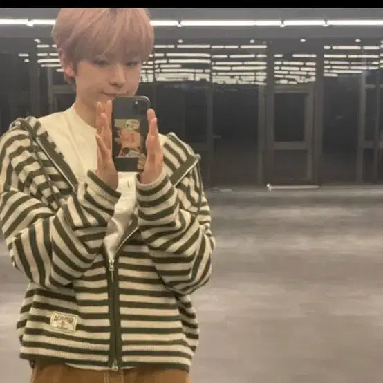 [BUNJANG] Slow Acid Stripe Knit Hooded Zip-up Red S / 슬로우애시드 스트라이프 니트 후드집업 레드 S