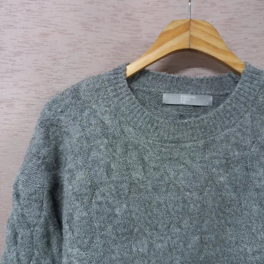 [BUNJANG] 8seconds Gray Cable Knit Top / B2-25/에잇세컨즈 그레이 꽈배기 숏 니트티 여성