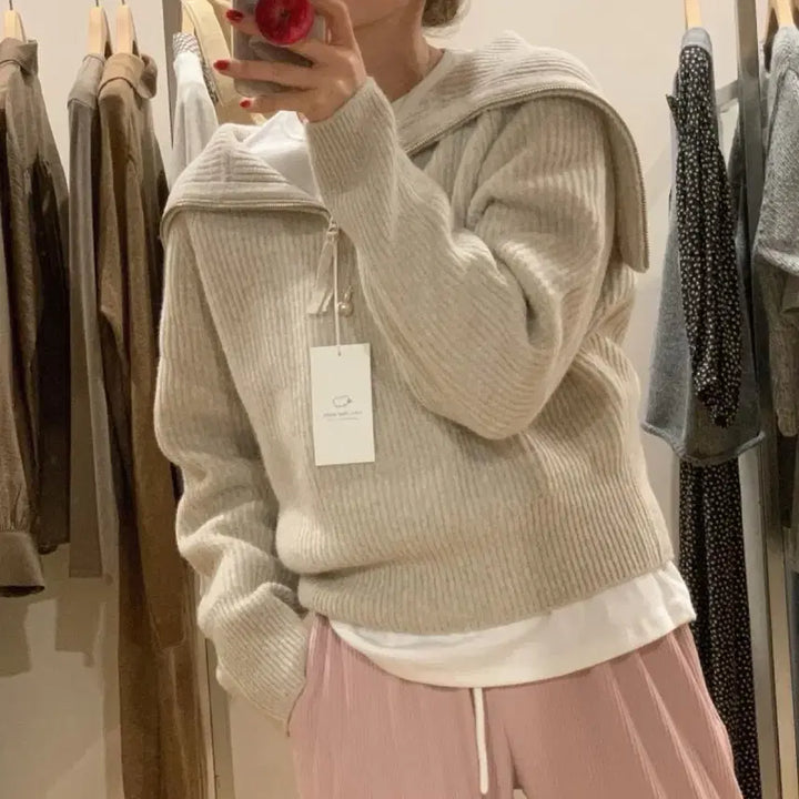 [BUNJANG] Love Me Dear Half Zip-Up Knit (Beige) / 러빈데어 하프집업니트(베이지)