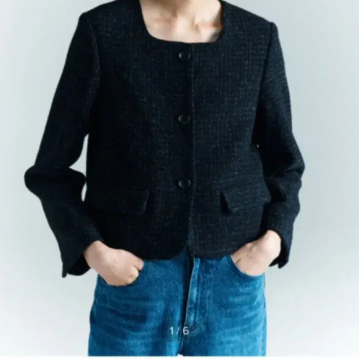 [BUNJANG] Frontrow Harris Tweed Square Neck Jacket / 프론트로우 해리스 트위드 스퀘어넥 자켓