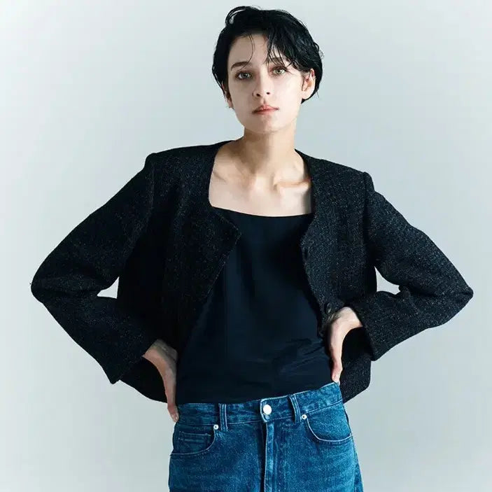 [BUNJANG] Frontrow Harris Tweed Square Neck Jacket / 프론트로우 해리스 트위드 스퀘어넥 자켓