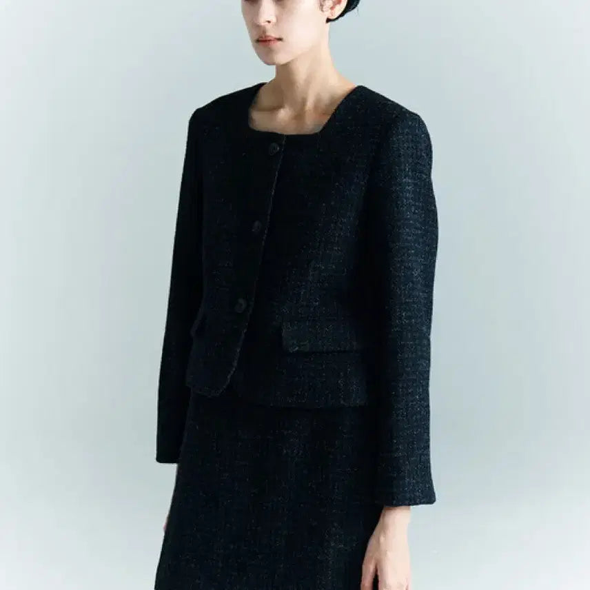 [BUNJANG] Frontrow Harris Tweed Square Neck Jacket / 프론트로우 해리스 트위드 스퀘어넥 자켓