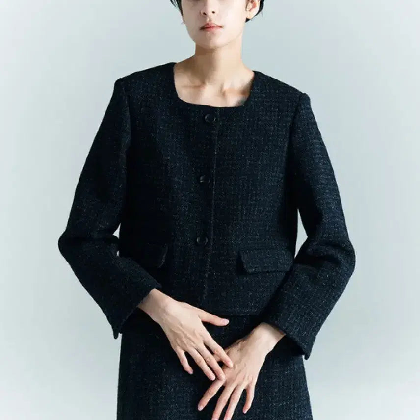 [BUNJANG] Frontrow Harris Tweed Square Neck Jacket / 프론트로우 해리스 트위드 스퀘어넥 자켓