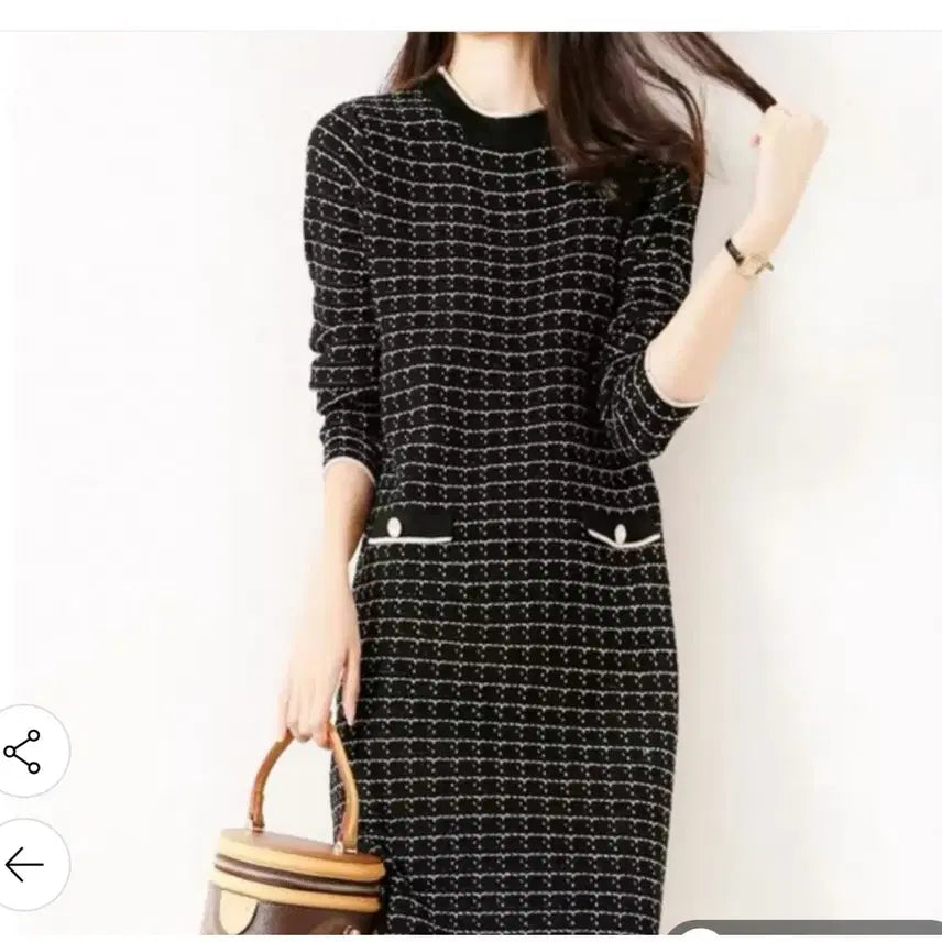 [BUNJANG] Check Knit Dress - Black/Ivory / @ 세련된 체크 니트 원피스 블랙 아이보리