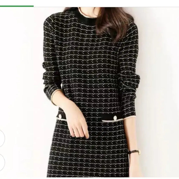 [BUNJANG] Check Knit Dress - Black/Ivory / @ 세련된 체크 니트 원피스 블랙 아이보리
