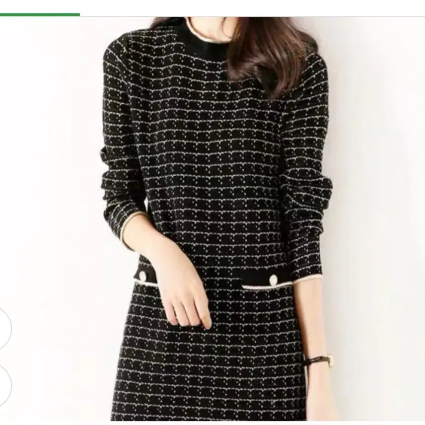 [BUNJANG] Check Knit Dress - Black/Ivory / @ 세련된 체크 니트 원피스 블랙 아이보리