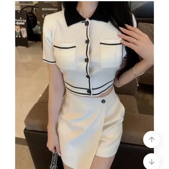 [BUNJANG] Knit Color Block Short Sleeve Top / 니트 배색 카라 반팔 상의