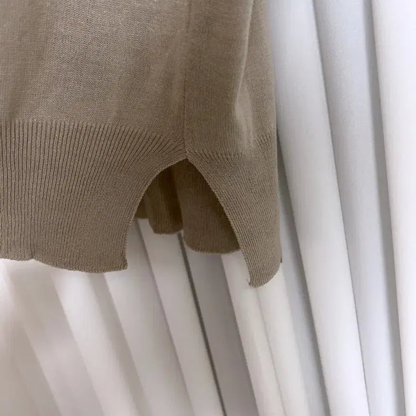 [BUNJANG] Unspecified Beige Collar Knit Top / 카라넥 반팔 니트 베이지컬러