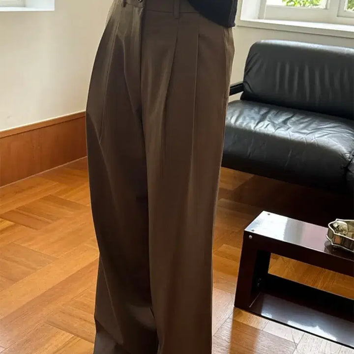[BUNJANG] Kinda Beige Pinstuck Slacks (Moccha Brown, Long Version, Size L) / 킨다베이지 핀턱 슬랙스(모카브라운, 롱버전/L)