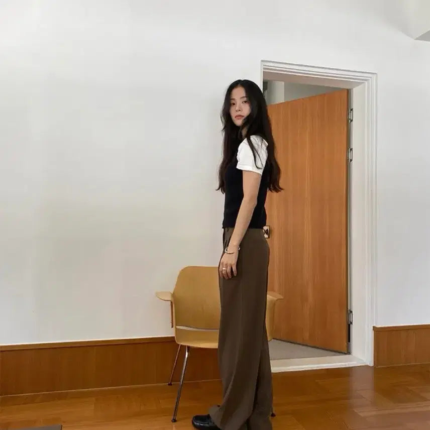 [BUNJANG] Kinda Beige Pinstuck Slacks (Moccha Brown, Long Version, Size L) / 킨다베이지 핀턱 슬랙스(모카브라운, 롱버전/L)
