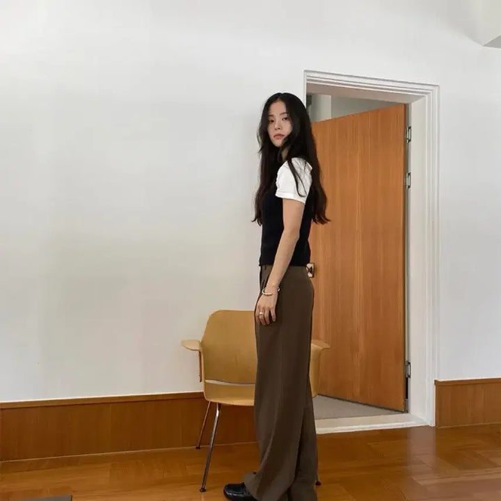[BUNJANG] Kinda Beige Pinstuck Slacks (Moccha Brown, Long Version, Size L) / 킨다베이지 핀턱 슬랙스(모카브라운, 롱버전/L)
