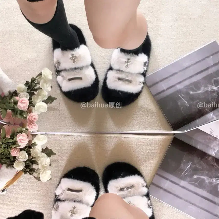 [BUNJANG] Cross Embellished Purple Slippers / 지뢰계 십자가 장식 퍼플 슬리퍼(3컬러)