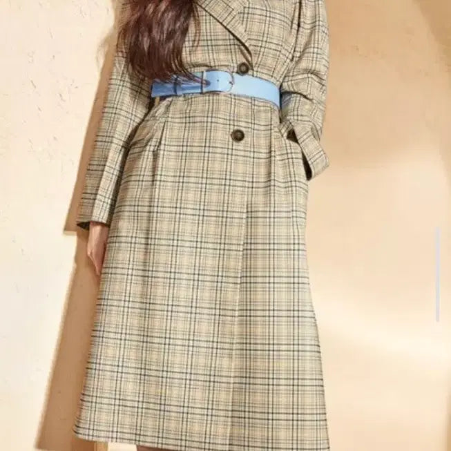 [BUNJANG] IT MICHAA Check Pattern Double Long Jacket / 잇미샤 체크 패턴 더블 롱 자켓