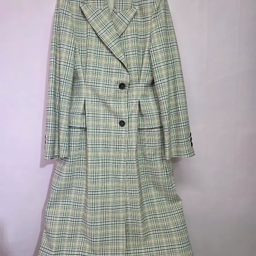 [BUNJANG] IT MICHAA Check Pattern Double Long Jacket / 잇미샤 체크 패턴 더블 롱 자켓