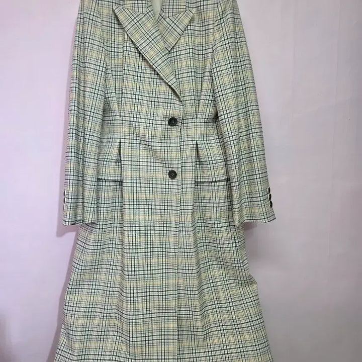 [BUNJANG] IT MICHAA Check Pattern Double Long Jacket / 잇미샤 체크 패턴 더블 롱 자켓
