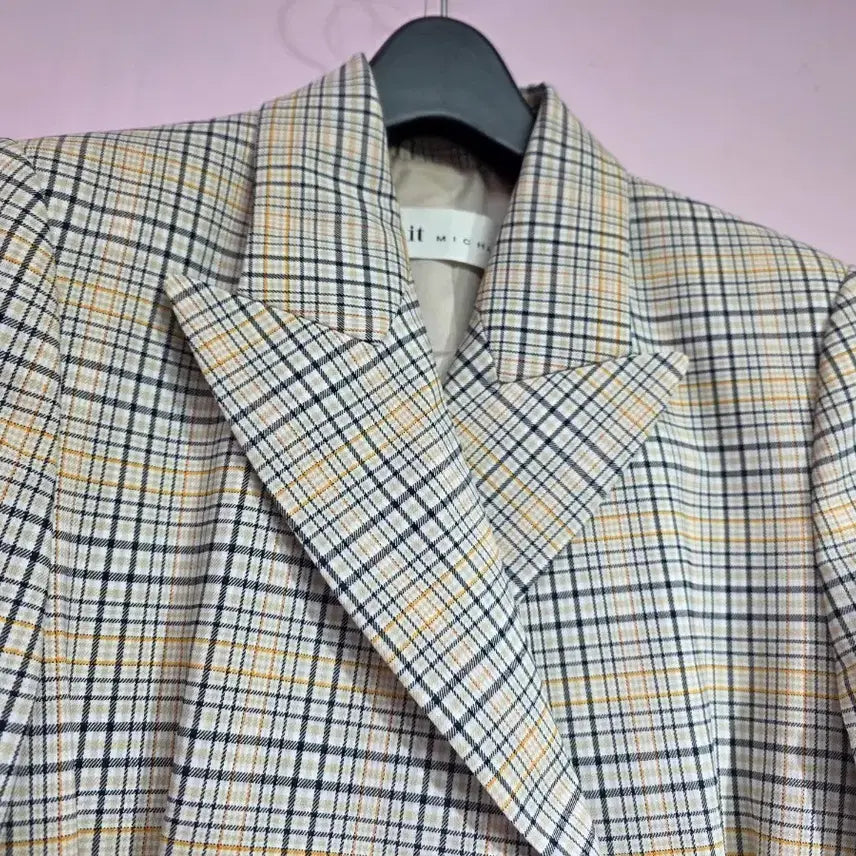 [BUNJANG] IT MICHAA Check Pattern Double Long Jacket / 잇미샤 체크 패턴 더블 롱 자켓