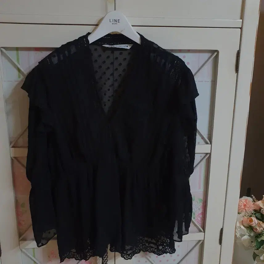 [BUNJANG] ZARA Black Sheer Blouse (Size 55-66) / 자라 블랙 시스루 블라우스/55-66