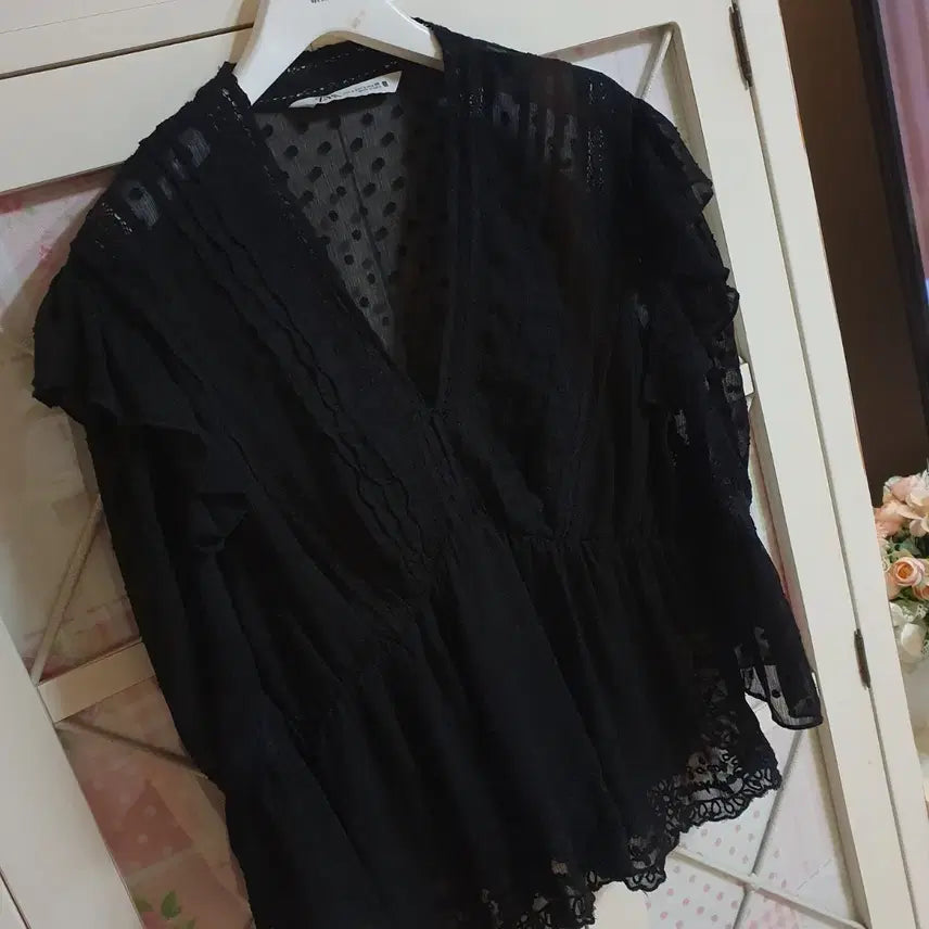 [BUNJANG] ZARA Black Sheer Blouse (Size 55-66) / 자라 블랙 시스루 블라우스/55-66