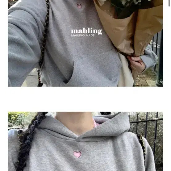 [BUNJANG] Marbling Heart Hoodie Gray / 마블링 하트 후드티 그레이