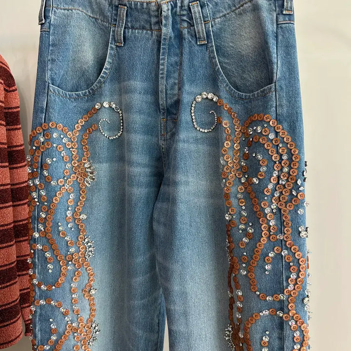 [BUNJANG] Bluemarble Denim Pants / 블루마블 비즈 장식 데님 팬츠