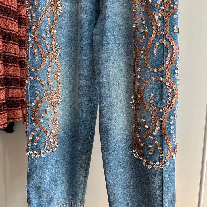 [BUNJANG] Bluemarble Denim Pants / 블루마블 비즈 장식 데님 팬츠