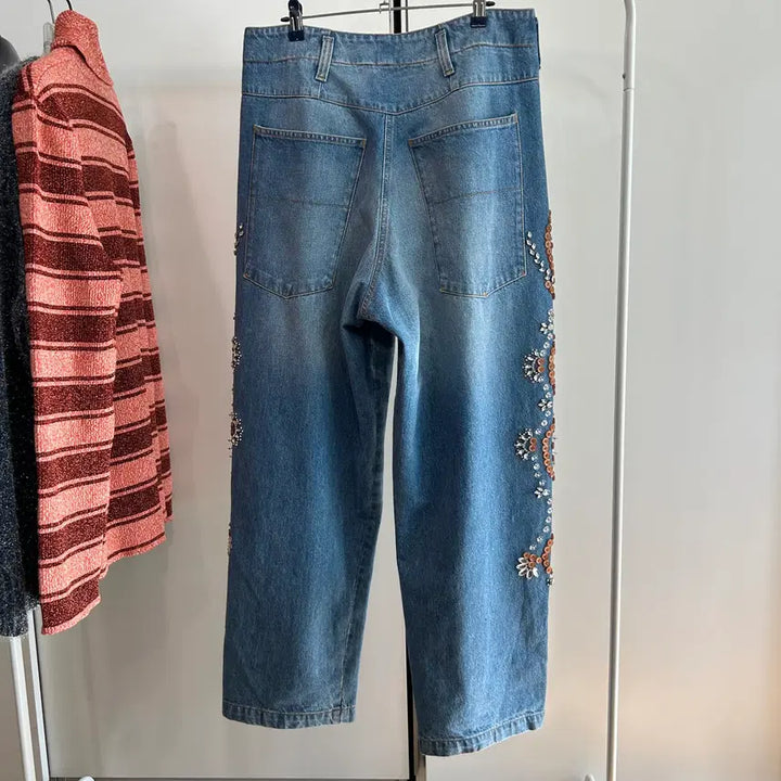 [BUNJANG] Bluemarble Denim Pants / 블루마블 비즈 장식 데님 팬츠