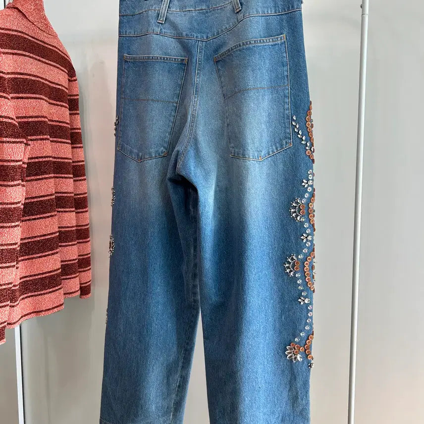 [BUNJANG] Bluemarble Denim Pants / 블루마블 비즈 장식 데님 팬츠