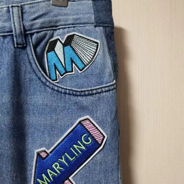 [BUNJANG] MARYLING 배기 데님 팬츠 / MARYLING 메릴링 패치 디테일 배기 데님 팬츠 40 사이즈 정품