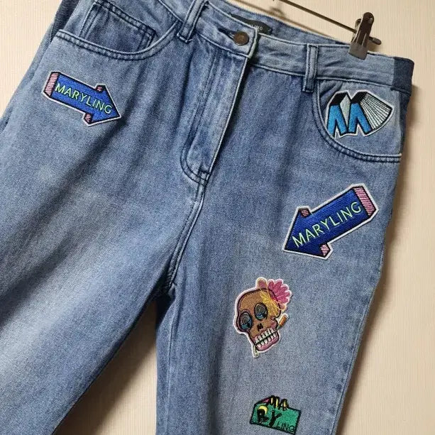 [BUNJANG] MARYLING 배기 데님 팬츠 / MARYLING 메릴링 패치 디테일 배기 데님 팬츠 40 사이즈 정품