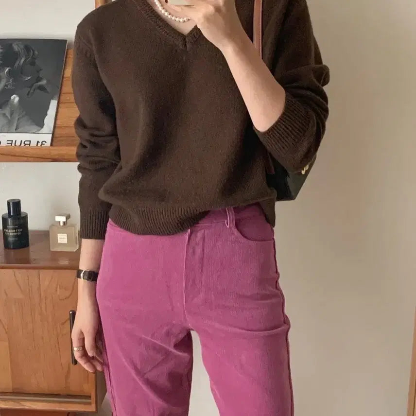 [BUNJANG] V-Neck Knit (Brown) / 브이넥 니트(브라운)