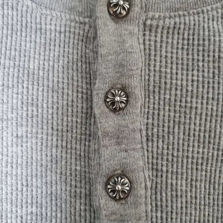[BUNJANG] Chrome Hearts Henley Neck Gray / [L] 크롬하츠 레더패치 헨리넥 그레이