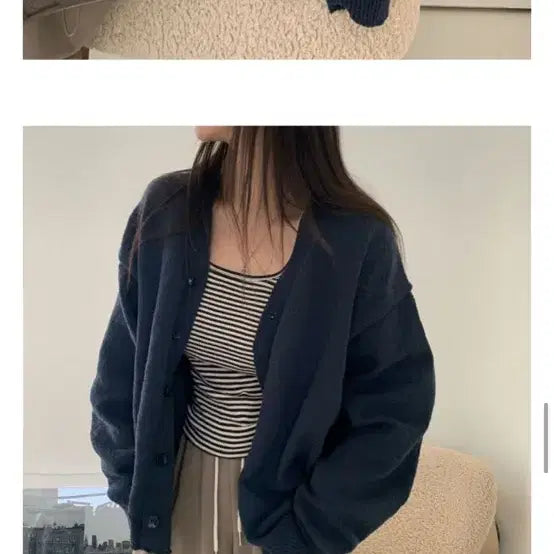 [BUNJANG] Vaydelee Solid Oversized Boucle Cardigan / 베이델리 솔리드 오버핏 부클 가디건