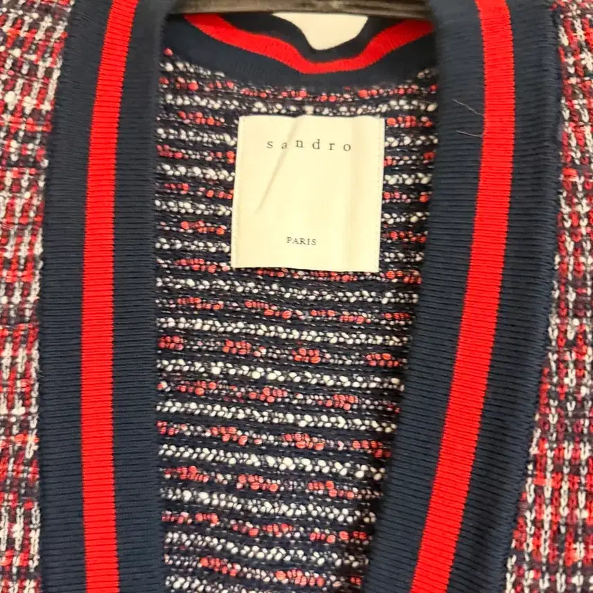 [BUNJANG] Sandro Tweed Cardigan Red Color Block / 산드로 트위드 가디건 레드 배색