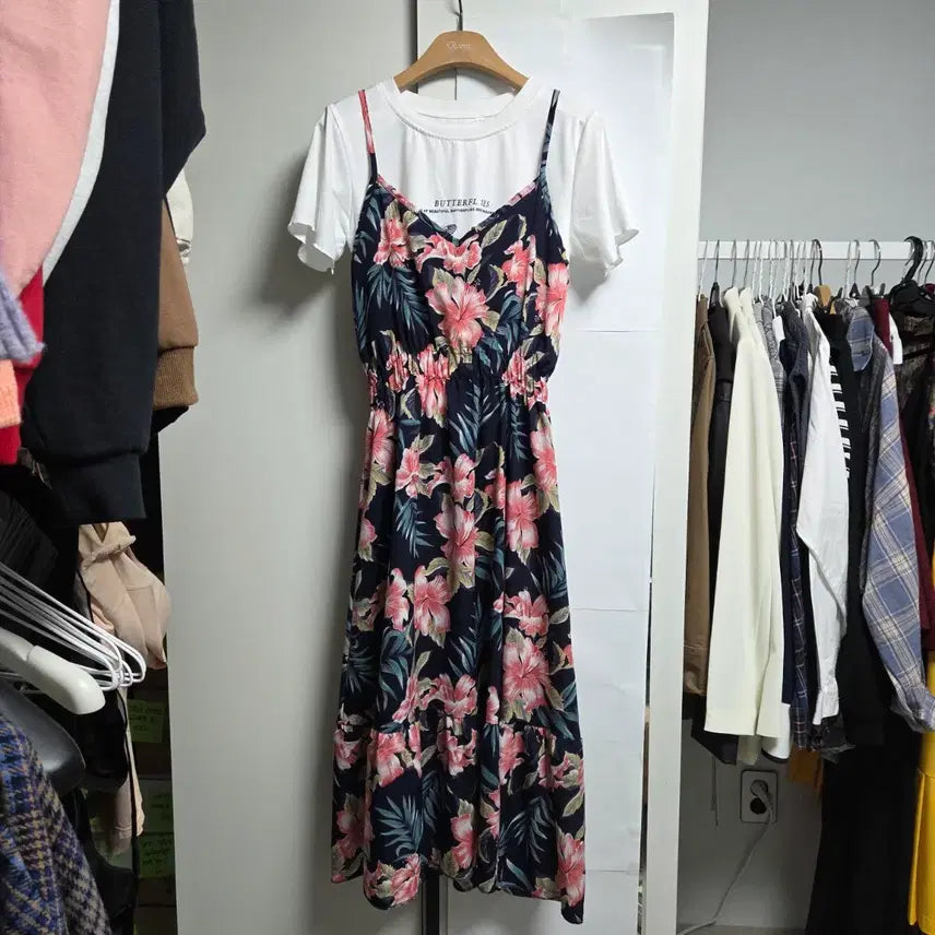 [BUNJANG] Navy Bustier Dress &amp; Short Sleeve Set / [코디set!!] 네이비 뷔스티에 원피스+반팔