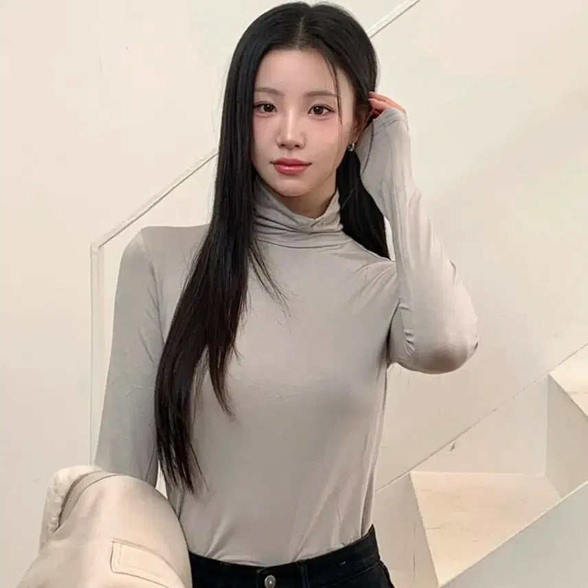 [BUNJANG] Spao Turtleneck Long Sleeve T-shirt Brown / 스파오 터틀넥 긴팔티 브라운