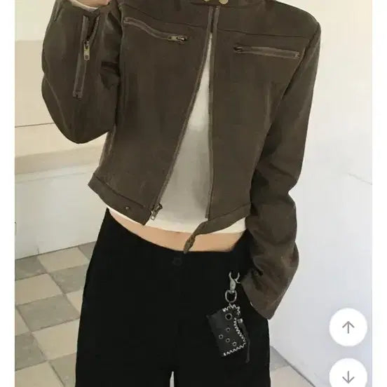 [BUNJANG] Abley Rider Leather Brown Jacket / 에이블리 라이더 레더 브라운 자켓 점퍼