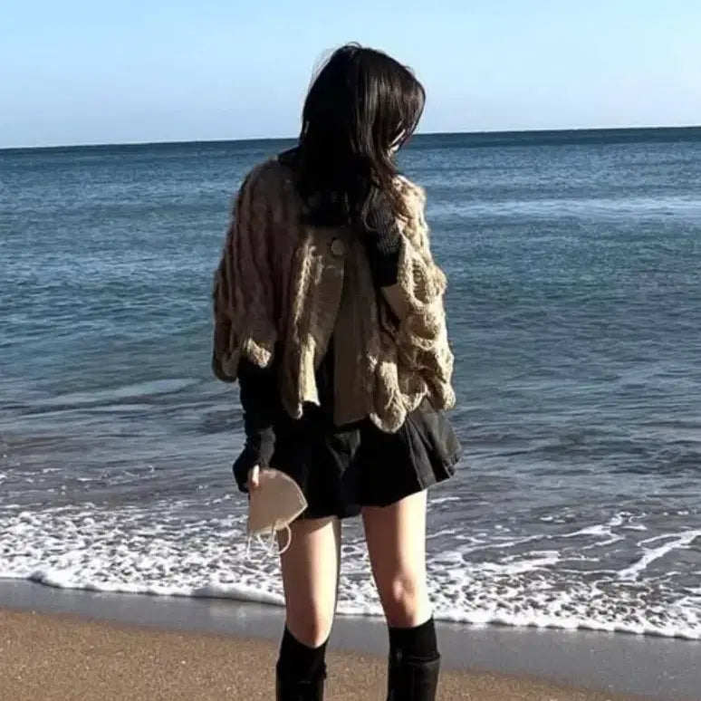 [BUNJANG] Vintage Rabbit Fur Knit Hooded Cardigan / 어항 빈티지 토끼퍼 니트 후드 가디건