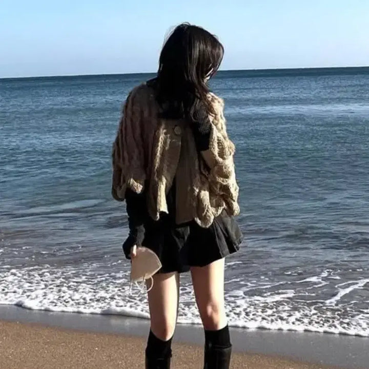 [BUNJANG] Vintage Rabbit Fur Knit Hooded Cardigan / 어항 빈티지 토끼퍼 니트 후드 가디건