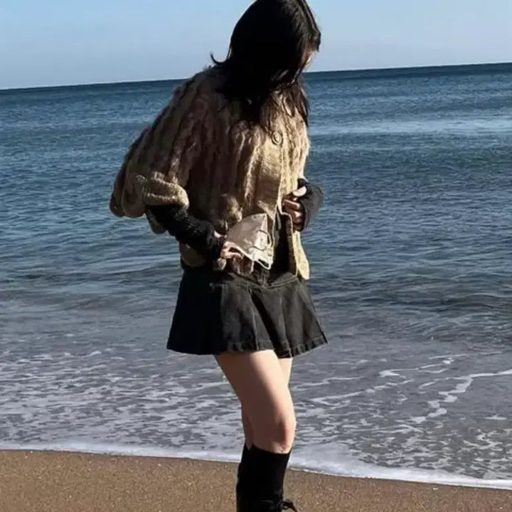 [BUNJANG] Vintage Rabbit Fur Knit Hooded Cardigan / 어항 빈티지 토끼퍼 니트 후드 가디건
