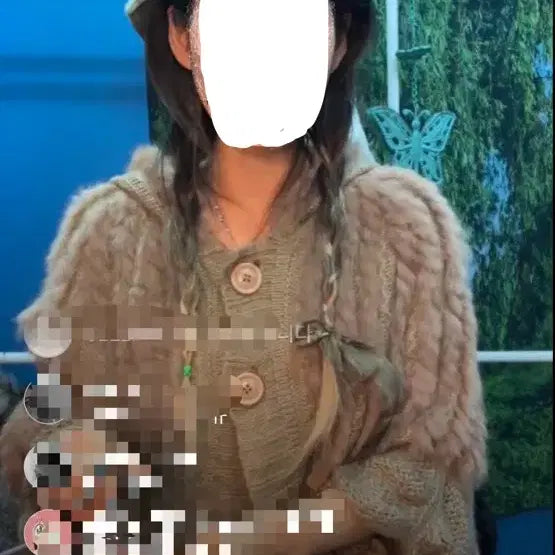 [BUNJANG] Vintage Rabbit Fur Knit Hooded Cardigan / 어항 빈티지 토끼퍼 니트 후드 가디건