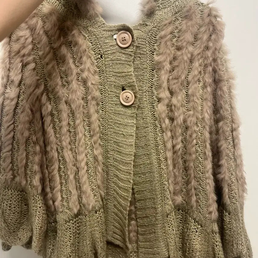 [BUNJANG] Vintage Rabbit Fur Knit Hooded Cardigan / 어항 빈티지 토끼퍼 니트 후드 가디건