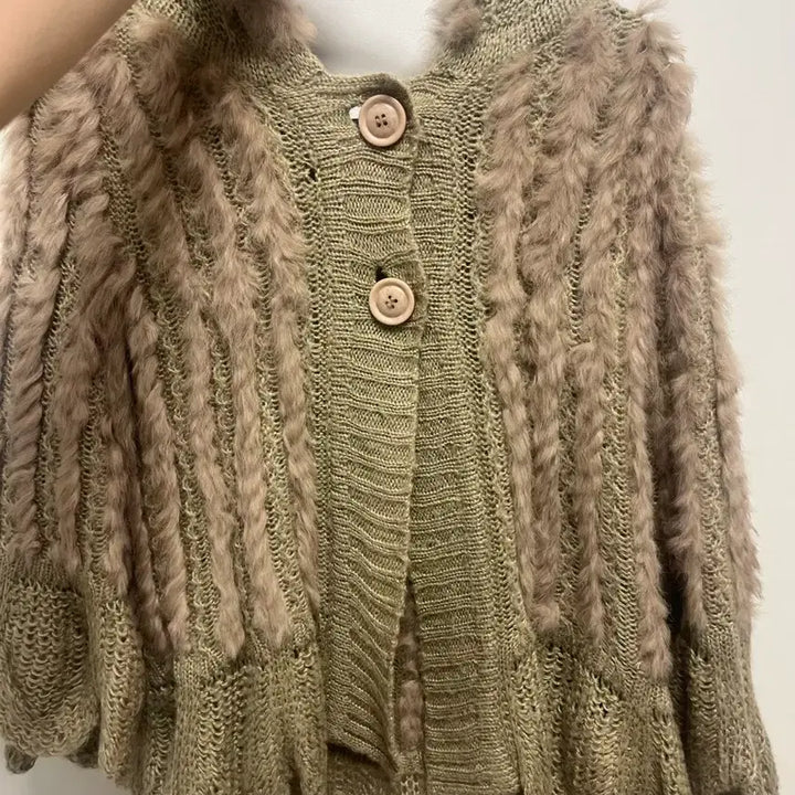 [BUNJANG] Vintage Rabbit Fur Knit Hooded Cardigan / 어항 빈티지 토끼퍼 니트 후드 가디건