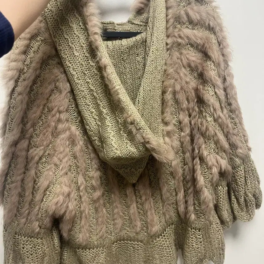 [BUNJANG] Vintage Rabbit Fur Knit Hooded Cardigan / 어항 빈티지 토끼퍼 니트 후드 가디건