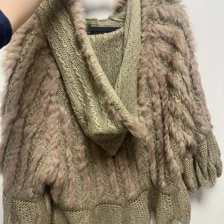 [BUNJANG] Vintage Rabbit Fur Knit Hooded Cardigan / 어항 빈티지 토끼퍼 니트 후드 가디건